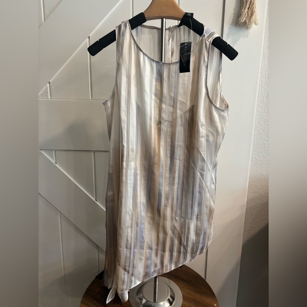 White House Black Market Watercolor Stripe Tunic XS Sleeveless Asym Hem - Picture 2 of 7